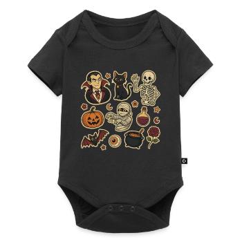 Grusel-Halloween Sticker-Set - Baby Premium Kurzarmbody - Schwarz - Vorne