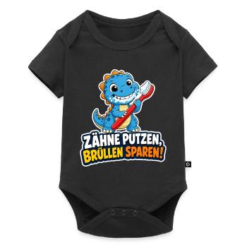 Dino Zähne putzen Schmerzen sparen Spruch Kinder - Baby Premium Kurzarmbody - Schwarz - Vorne
