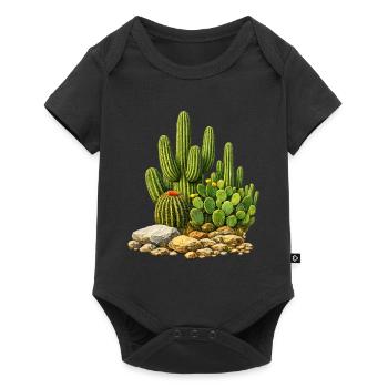 Kakteen mit Blüten - Baby Premium Kurzarmbody - Schwarz - Vorne