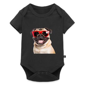 Carlin cool avec des lunettes de soleil rouges - Body à manches courtes Premium Bébé - noir - Devant