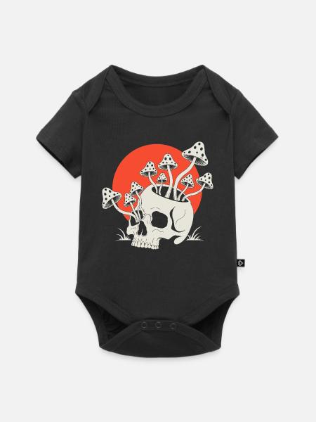 Totenkopf mit Pilzen Rote Sonne - Baby Premium Kurzarmbody - Schwarz