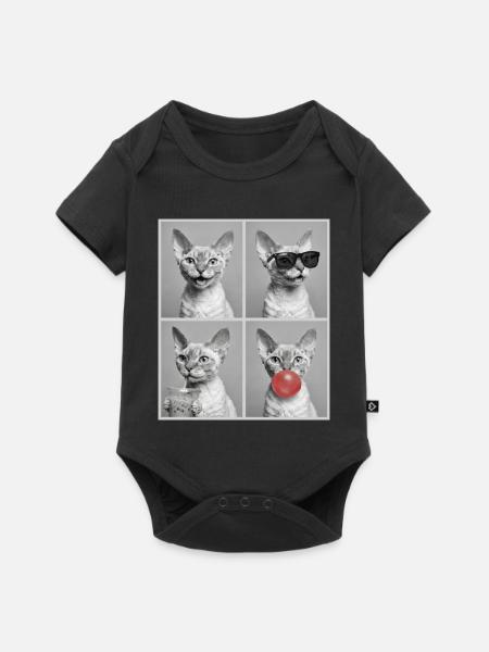 Katzen Devon Rex Katze - Baby Premium Kurzarmbody - Schwarz