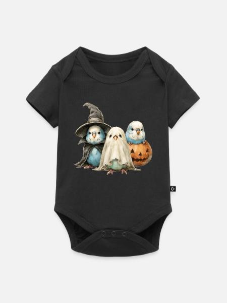 Wellensittiche Halloween - Baby Premium Kurzarmbody - Schwarz