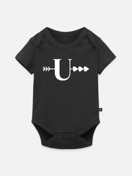 Buchstaben u, Pfeilherz - Baby Premium Kurzarmbody - Schwarz