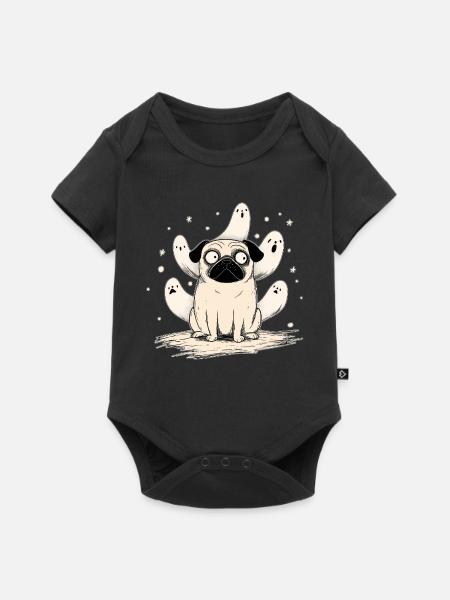 Mops und Geister Halloween - Baby Premium Kurzarmbody - Schwarz