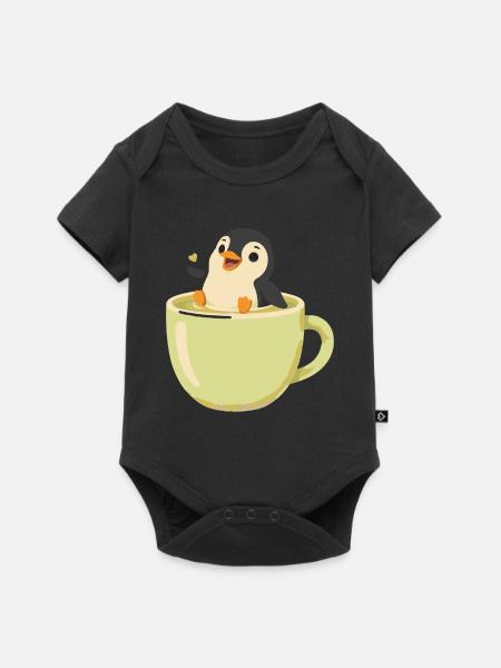 Niedlicher Pinguin In Einer Teetasse - Baby Premium Kurzarmbody - Schwarz