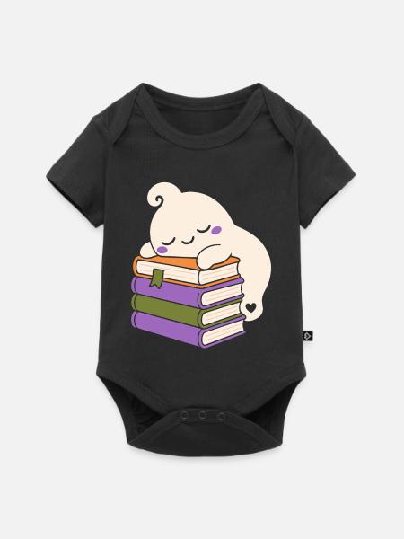 Schlafender Halloween Geist mit Büchern - Baby Premium Kurzarmbody - Schwarz