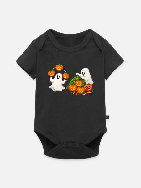 Geisterfreunde mit Kürbis-Truppe - Baby Premium Kurzarmbody - Schwarz