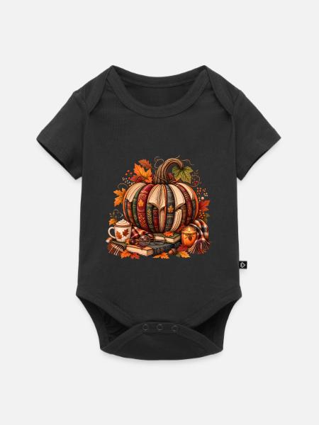 Bücher Kürbis | Herbst Lesen Cozy Book Lover - Baby Premium Kurzarmbody - Schwarz