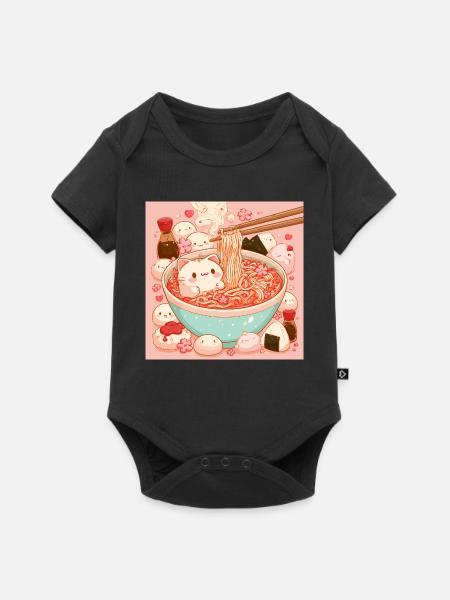 Ramen-Katze Kawaii Sakura - Baby Premium Kurzarmbody - Schwarz