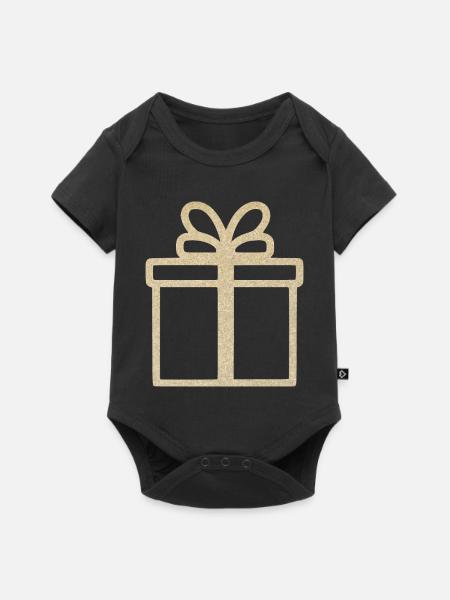 Gold Glitter Geschenkbox Design - Baby Premium Kurzarmbody - Schwarz