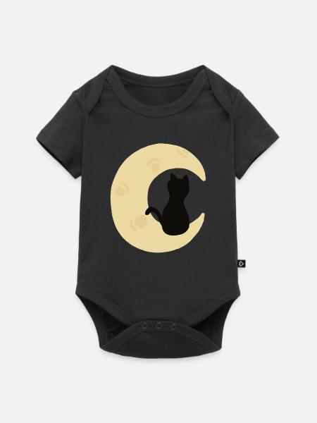 Mondbeschienene Katzensilhouette - Baby Premium Kurzarmbody - Schwarz