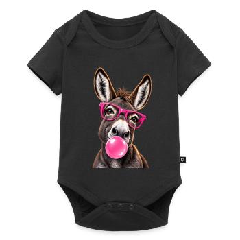 Âne Cool avec Lunettes Roses et Bubble Gum - Baby Premium Kurzarmbody - Schwarz - Vorne
