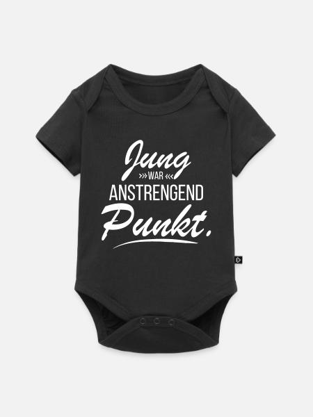 Jung war anstrengend - lustige Sprüche - Baby Premium Kurzarmbody - Schwarz