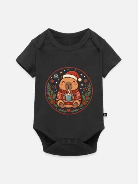Capybara im Weihnachtspullover und Kakao  - Baby Premium Kurzarmbody - Schwarz
