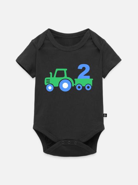 grüner Traktor mit Anhänger mit Zahl eins - Baby Premium Kurzarmbody - Schwarz