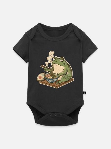 Grummeliger Frosch isst Ramen - Baby Premium Kurzarmbody - Schwarz