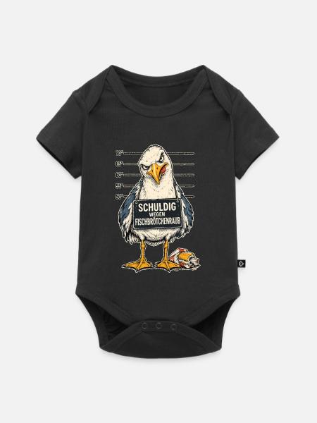 Möwe Fischbrötchenraub Lustiger Spruch Shirt - Baby Premium Kurzarmbody - Schwarz