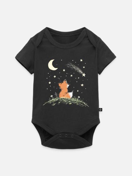 Fuchs Sternschnuppe Sterne Nacht Waldtier Cartoon - Baby Premium Kurzarmbody - Schwarz