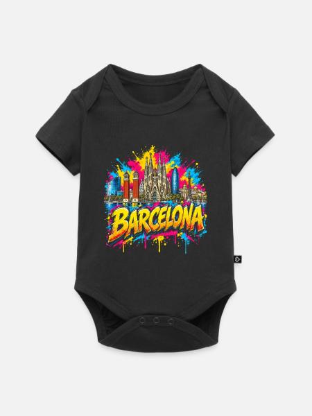 Barcelona Farbexplosion Skyline - Baby Premium Kurzarmbody - Schwarz
