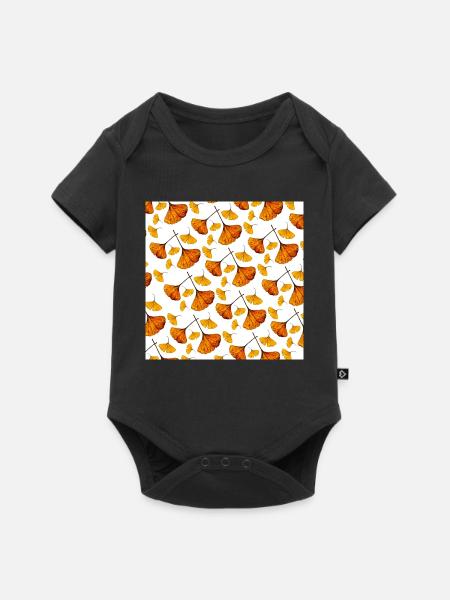 Ginkgo Blätter, herbstmuster - Baby Premium Kurzarmbody - Schwarz
