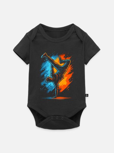 Breakdancing Kinder Herren Jungen Breakdance - Baby Premium Kurzarmbody - Schwarz