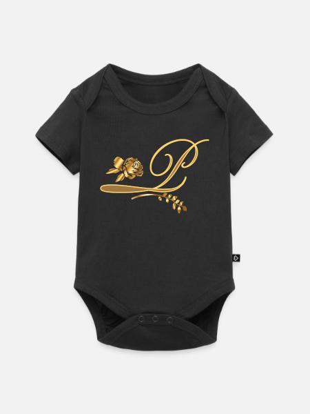 Initiale P mit Rose - Baby Premium Kurzarmbody - Schwarz