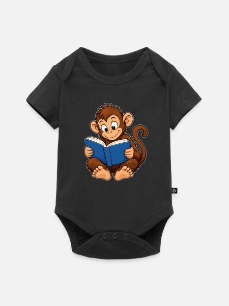 Süßer Affe beim Lesen – Bücherwurm - Baby Premium Kurzarmbody - Schwarz