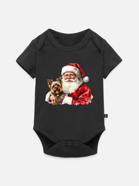 Weihnachtsmann- und Yorkshire Terrier-Kunst - Baby Premium Kurzarmbody - Schwarz