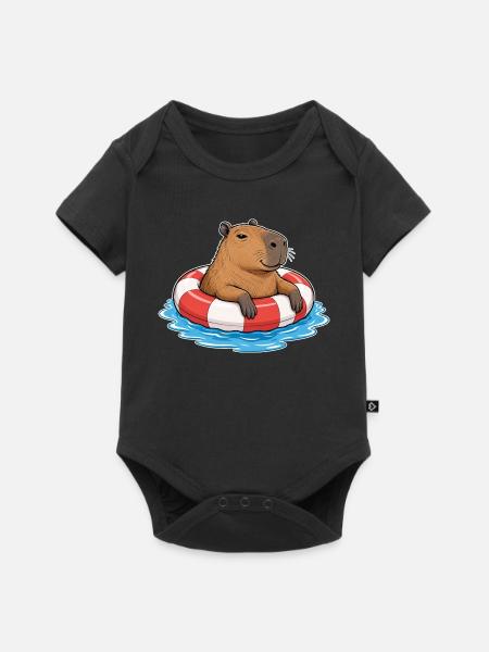 Capybara im Schwimmring – Sommer & Chillen - Baby Premium Kurzarmbody - Schwarz