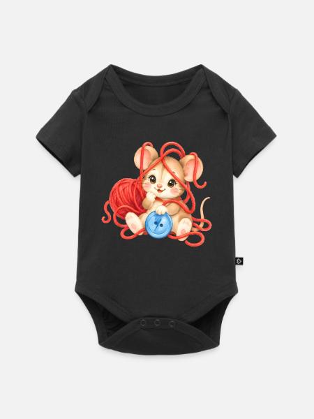 Maus - kuschelig in Wolle eingewickelt - Baby Premium Kurzarmbody - Schwarz