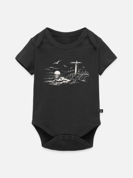 Leuchtturm am Abendmeer - Baby Premium Kurzarmbody - Schwarz