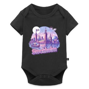 Stockholm Skyline Pink – Stolz & Souvenir Spruch - Baby Premium Kurzarmbody - Schwarz - Vorne