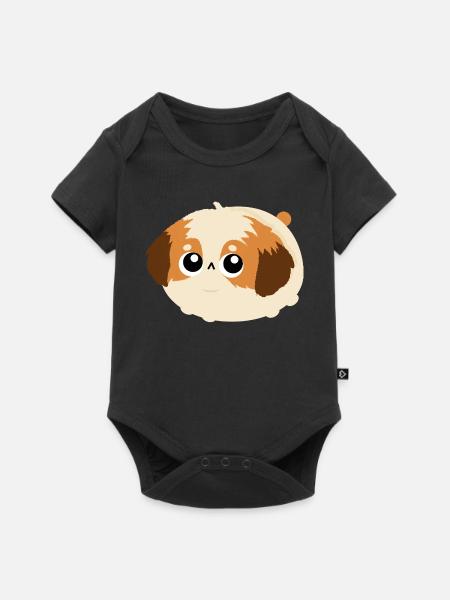 Chibi Flauschiges Shih Tzu-Welpengesicht - Baby Premium Kurzarmbody - Schwarz