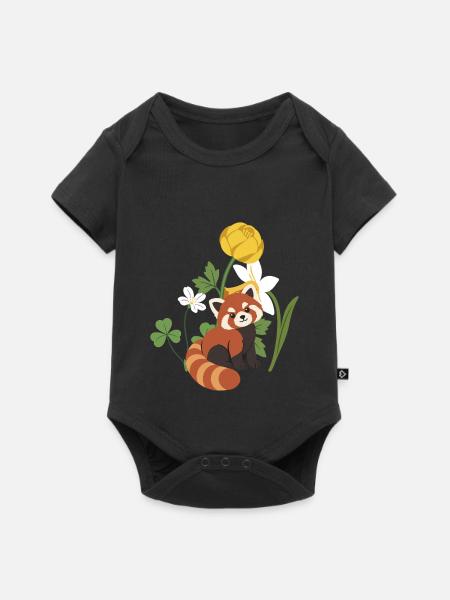 Roter Panda · Blumen · Natur - Baby Premium Kurzarmbody - Schwarz