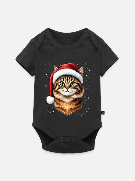 Weihnachtskatze mit rotem Hut - Baby Premium Kurzarmbody - Schwarz