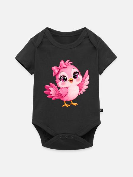 Kleiner rosa Kawaii-Vogel - Baby Premium Kurzarmbody - Schwarz