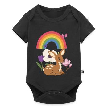 Pflanzenliebhaber · Mohn · Rehkitz · Blumenstrauß - Baby Premium Kurzarmbody - Schwarz - Vorne