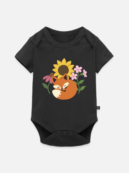 Schlafender Fuchs · Pflanzenillustration · Blumen - Baby Premium Kurzarmbody - Schwarz