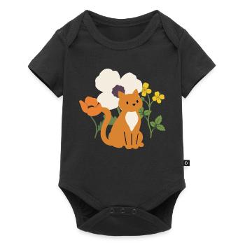 Mohn · Blumen · Katze · Geschenkidee - Baby Premium Kurzarmbody - Schwarz - Vorne