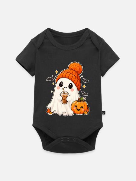Cozy Ghost and Pumpkin Halloween - Baby Premium Kurzarmbody - Schwarz