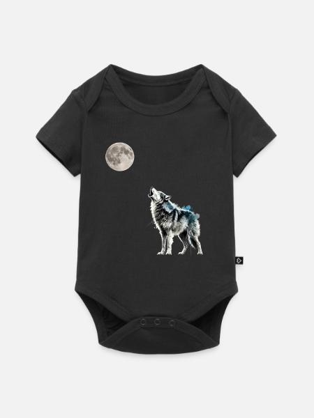 Mond ,Wolf - Baby Premium Kurzarmbody - Schwarz