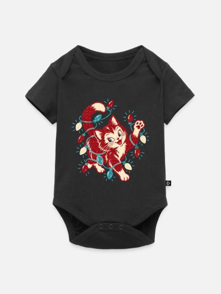 Weihnachtskatze Lichterkette Süßes Kätzchen Retro - Baby Premium Kurzarmbody - Schwarz