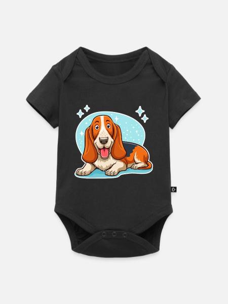 Basset Hound (hellblaue Sterne) - Baby Premium Kurzarmbody - Schwarz