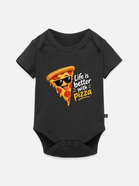 Pizzastück mit Sonnenbrille - Baby Premium Kurzarmbody - Schwarz