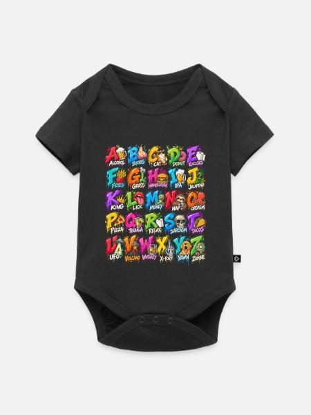 Graffiti Alphabet Farbexplosion - Baby Premium Kurzarmbody - Schwarz