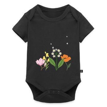 Magnolie Blumen Mohn Leinkraut - Baby Premium Kurzarmbody - Schwarz - Vorne