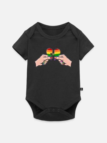 Frauenhände Herzpuzzle Regenbogen - Baby Premium Kurzarmbody - Schwarz
