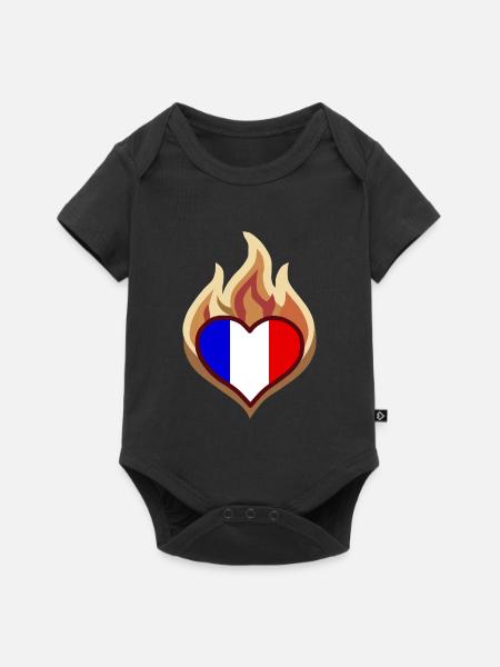 Flammenherz mit Frankreichflagge - Baby Premium Kurzarmbody - Schwarz