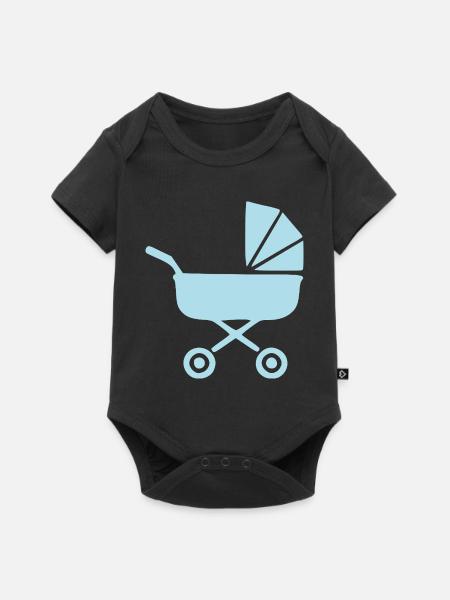Blauer Kinderwagen Baby Geburt Geschenk  - Baby Premium Kurzarmbody - Schwarz